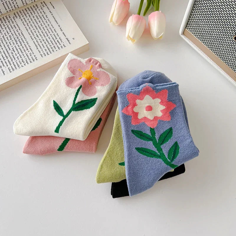 Wavelyn | Women’s Floral Cotton-Blend Socks – 5 Pack