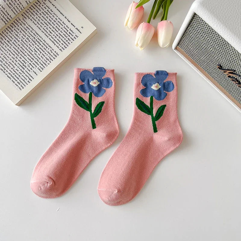 Wavelyn | Women’s Floral Cotton-Blend Socks – 5 Pack
